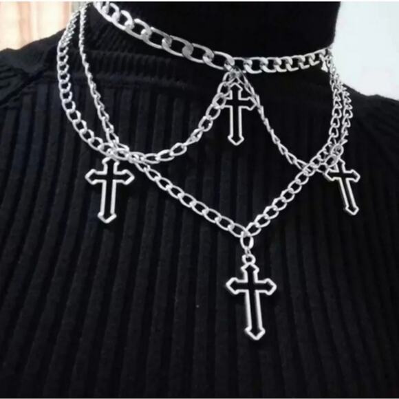 Cross Chain Choker Necklace - Picture 2 of 3